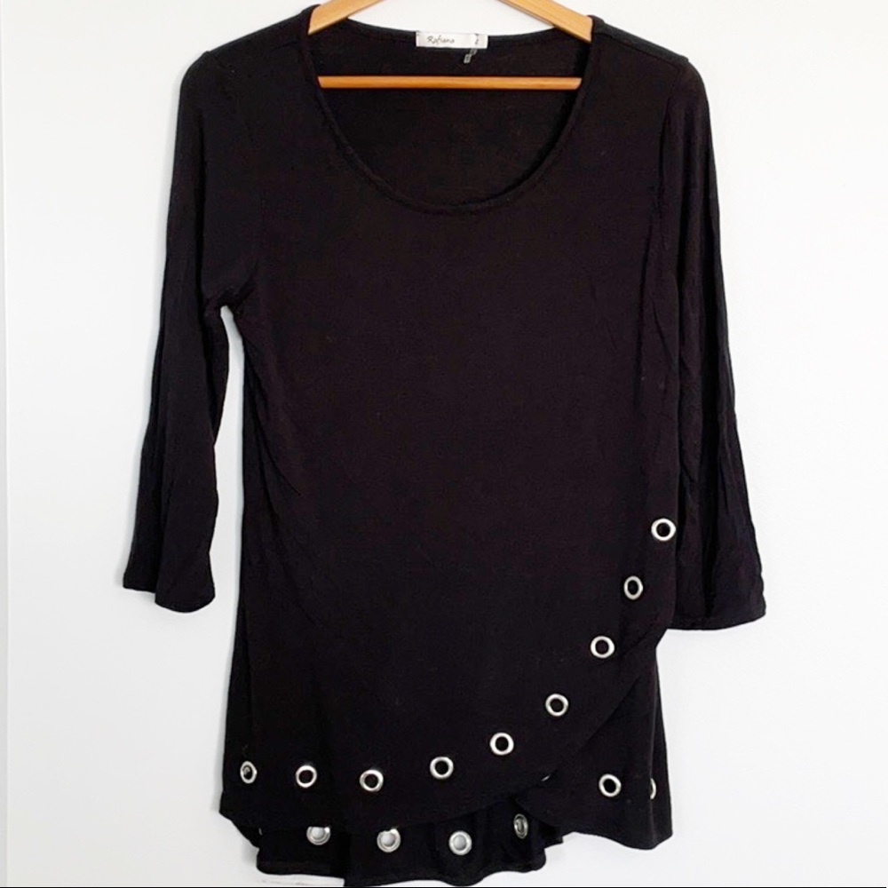 Rafiana Black Tunic Top w/ Keyhole Details